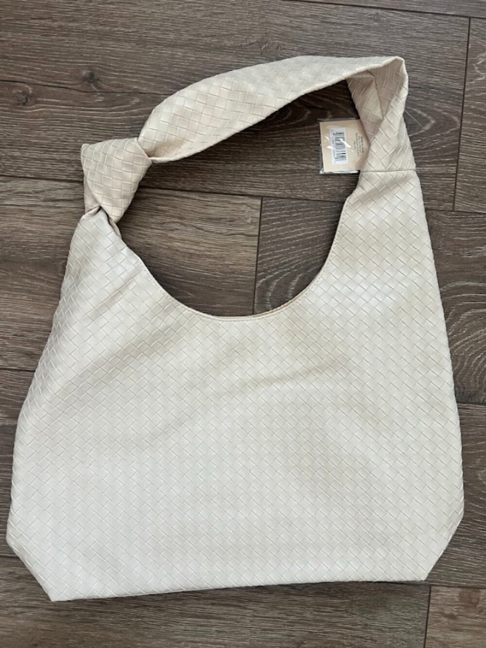 NWT Ulta Beauty Cream White Woven Hobo Vegan Leather Knot Tote Shoulder Bag NEW